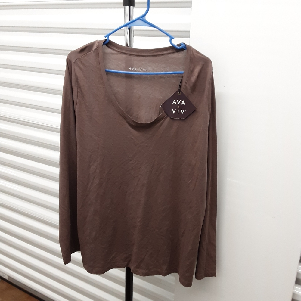 Ava & Viv Brown Long Sleeve Top 2x